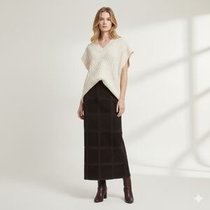 Y2K Vintage Suede Brown Patchwork Midi Skirt, Boho Western , Womens 10